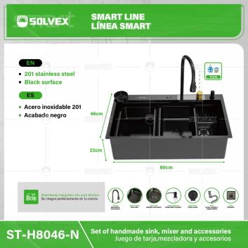 ST-H8046-N-(Caja master 1 CTN=1 SKU)-(MOQ 1 SKU)-Juego de tarja,mezcladora y accesorios
Tamaño:80x46cm