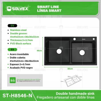 ST-H8546-N-(Caja master 1 CTN=1 SKU)-(MOQ 1 SKU)-Fregadero artesanal con doble tinas
Acero inoxidable