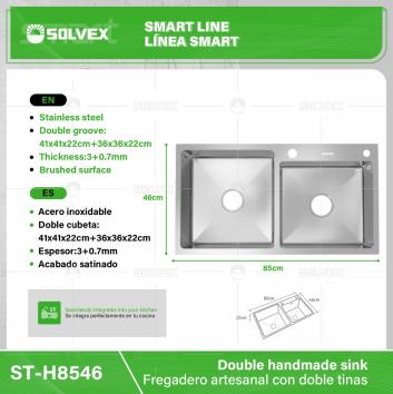 ST-H8546-(Caja master 1 CTN=1 SKU)-(MOQ 1 SKU)-Fregadero artesanal con doble tinas
Acero inoxidable