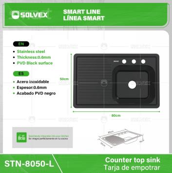 STN-8050-L-(Caja master 1 CTN=5 SKU)-(MOQ 5 SKU)-Tarja de empotrar
Acero inoxidable