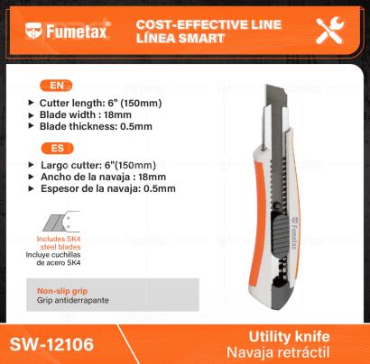 SW-12106-(Caja master 1 CTN=144 SKU)-(MOQ 12 SKU)-Largo cutter: 6"(150mm)
Ancho de la navaja : 18mm