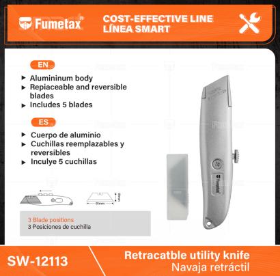 SW-12113-(Caja master 1 CTN=144 SKU)-(MOQ 1 SKU)-3Posiciones de cuchilla
Cuchillas reemplazables y reversibles