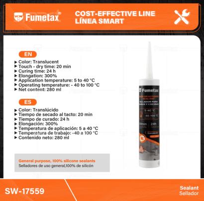 SW-17559-(Caja master 1 CTN=24 SKU)-(MOQ 1 SKU)-Selladores de uso general,100% de silicón
No cambia de color