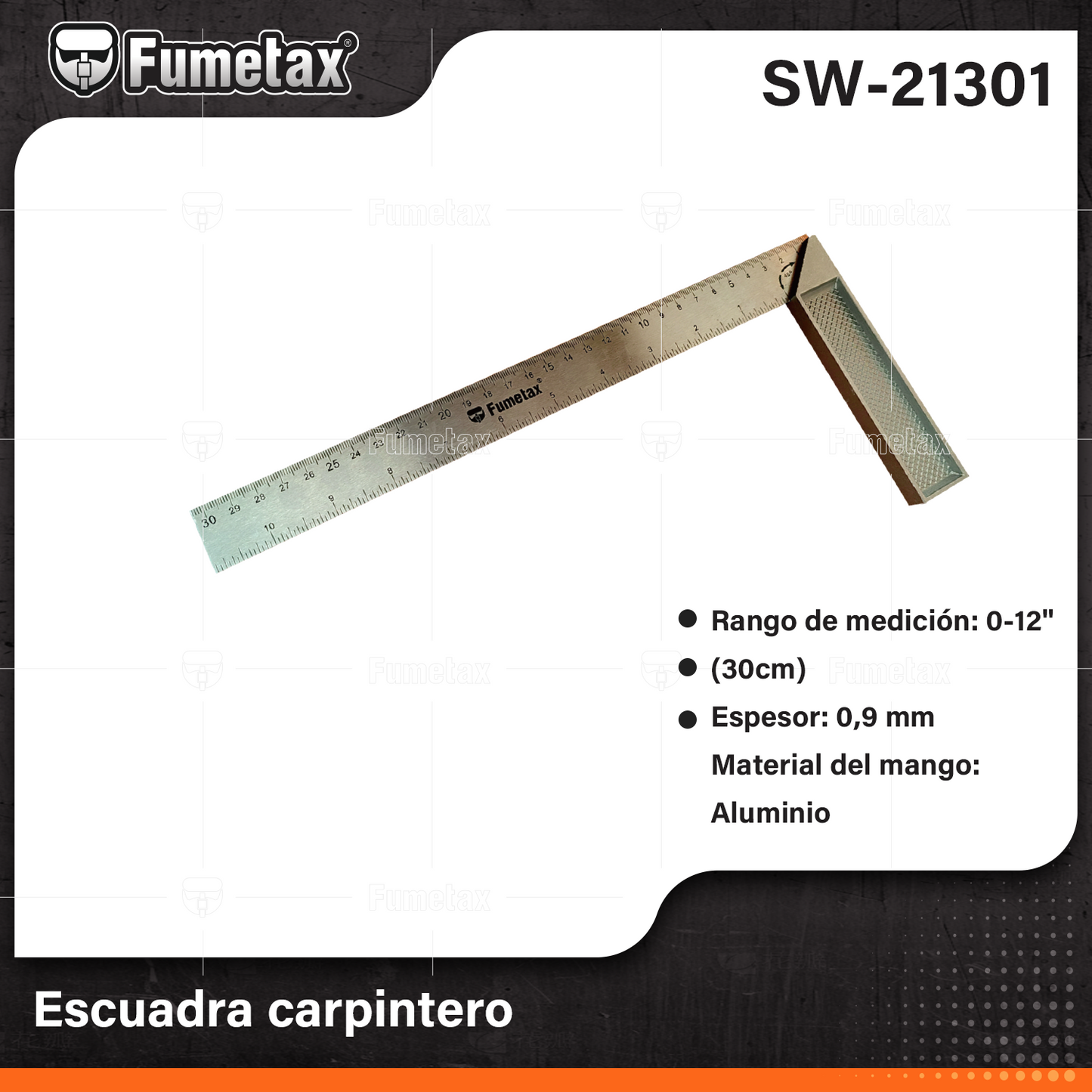 SW-21301-(Caja master 1 CTN=100 SKU)-(MOQ 10 SKU)-Escuadra para carpintero
Regla en acero inoxidable y mango 100% aluminio