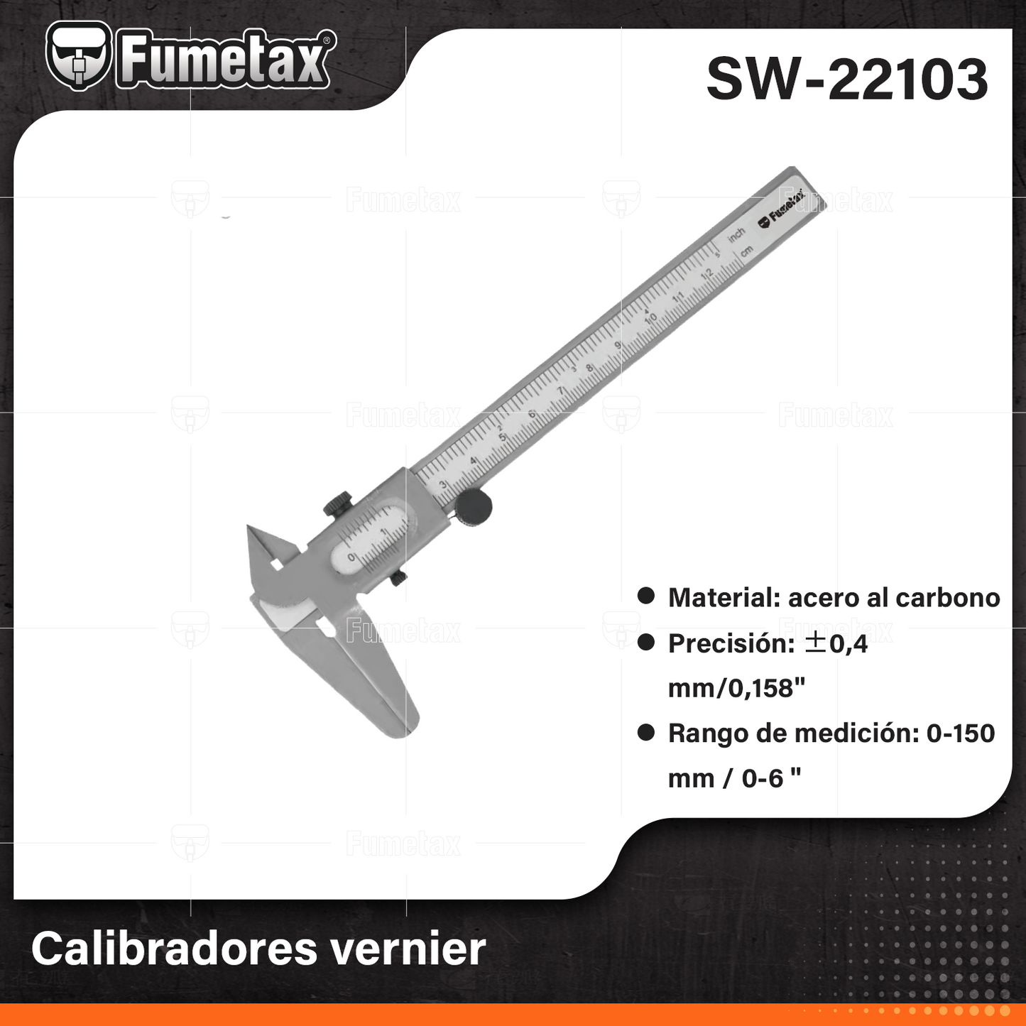 SW-22103-(Caja master 1 CTN=100 SKU)-(MOQ 10 SKU)-Calibrador vernier
Material: acero al carbono
