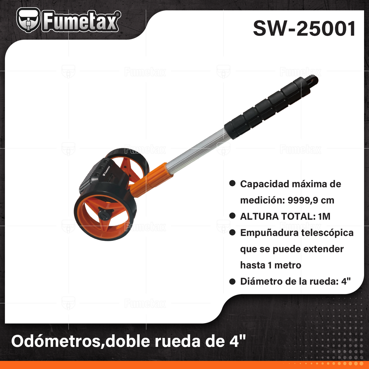 SW-25001-(Caja master 1 CTN=10 SKU)-(MOQ 1 SKU)-Odómetro con doble rueda
Mango telescópico con extensión hasta 1 metro