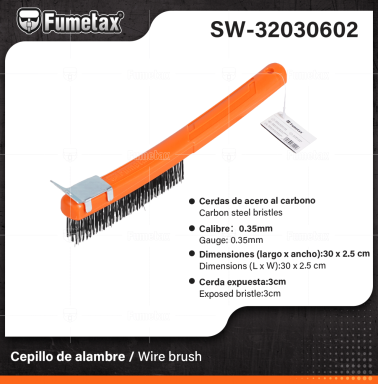 SW-32030602-(Caja master 1 CTN=96 SKU)-(MOQ 12 SKU)-Cerdas de acero al carbono
Remueve pintura vieja, óxido, hollín