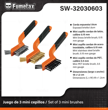 SW-32030603-(Caja master 1 CTN=96 SKU)-(MOQ 12 SKU)-Juego de 3 mini cepillos
Mangos de TPR antiderrapante