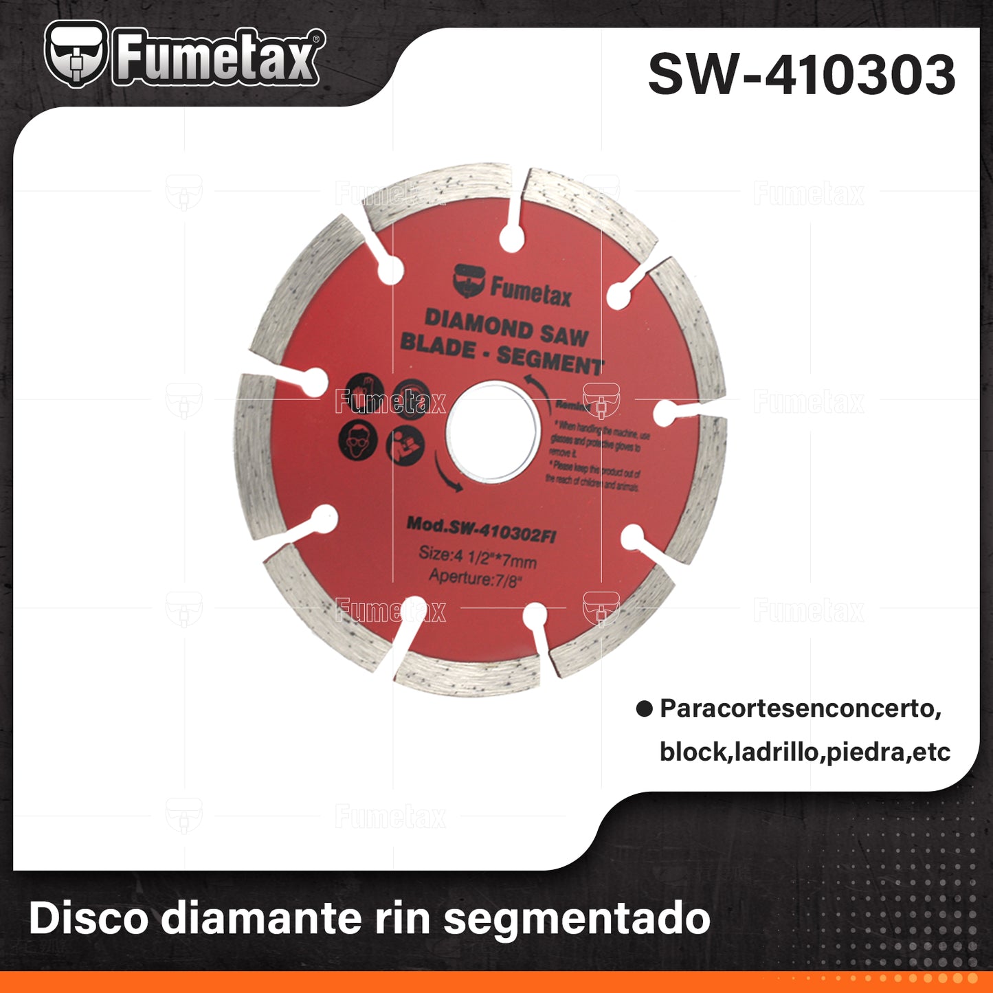 SW-410303-(Caja master 1 CTN=50 SKU)-(MOQ 1 SKU)-Discos de diamante rin segmentado
Para corte rápido en concreto, block, ladrillo y piedra