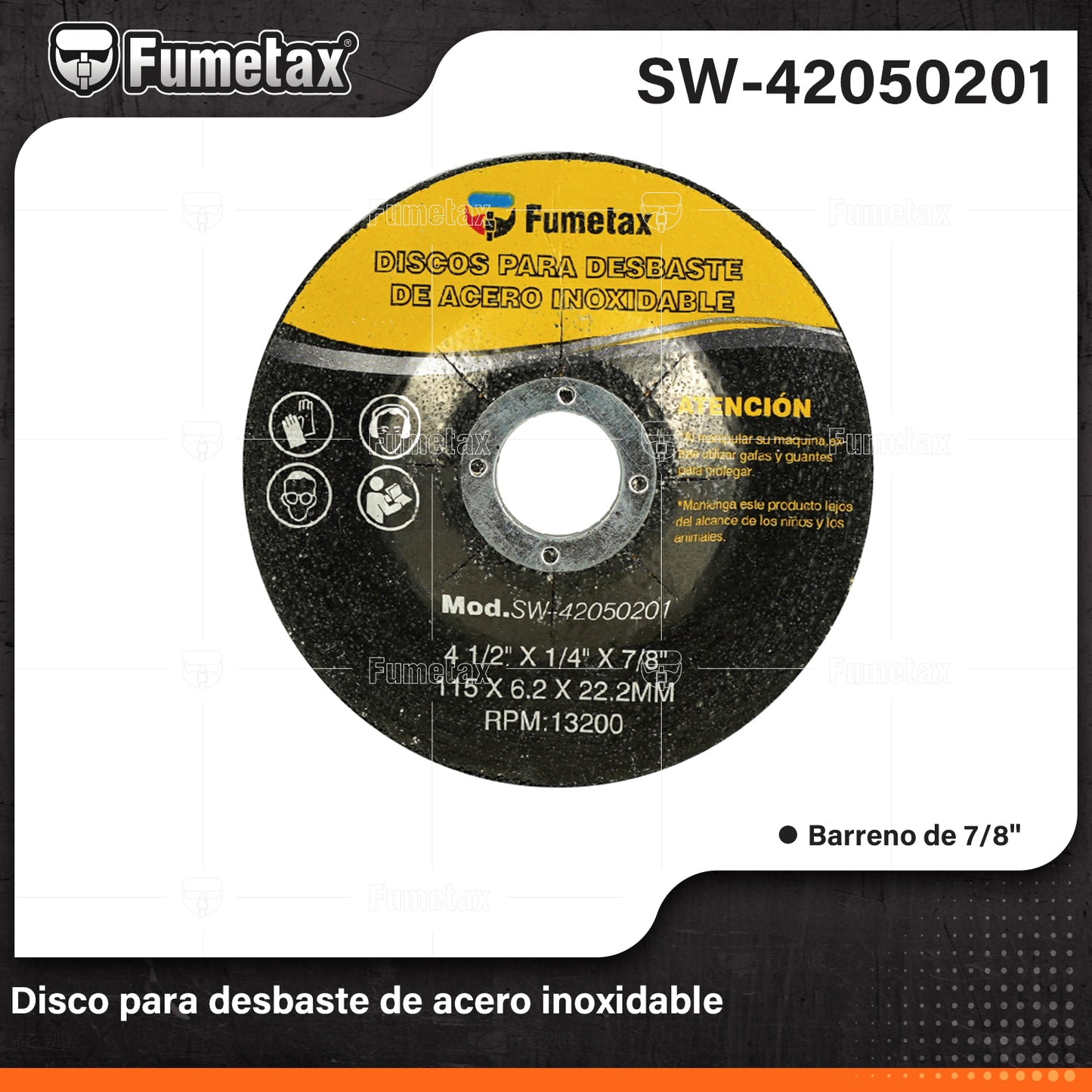 SW-42050201 (Caja master 100)(MOQ 5pzs=1encogible) Disco para desbaste de acero inoxidable