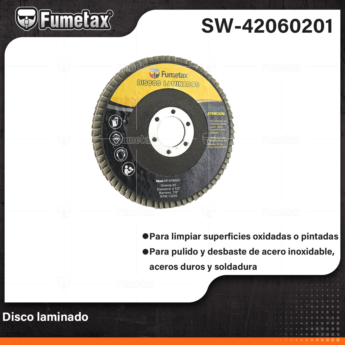 SW-42060201-(Caja master 1 CTN=200 SKU)-(MOQ 1 SKU)-Disco laminado
Para limpiar superficies oxidadas o pintadas