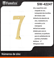 SW-42247 (Caja master 50)(MOQ 1 pz=1 tarjeta) Números de zinc