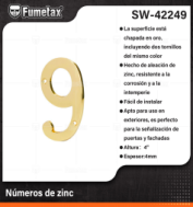 SW-42249 (Caja master 50)(MOQ 1 pz=1 tarjeta) Números de zinc