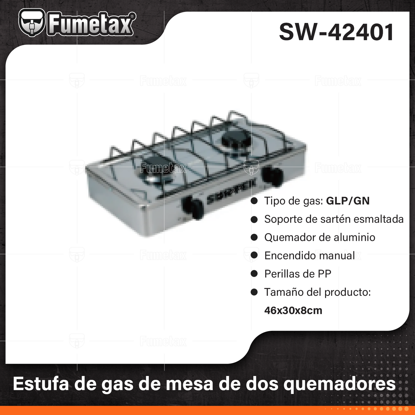 SW-42401 (Caja master 1)(MOQ 1pz=1coeton) Estufa de gas de mesa de dos quemadores