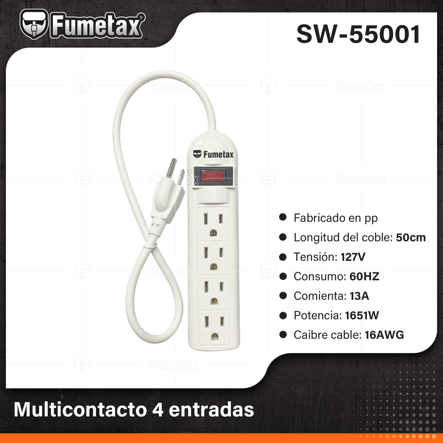 SW-55001-(Caja master 1 CTN=36 SKU)-(MOQ 1 SKU)-Multicontacto 4 entradas
Fabricado en pp