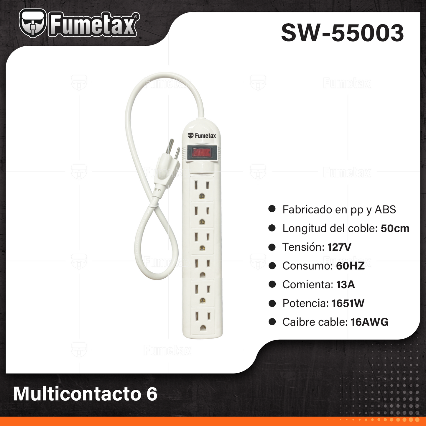 SW-55003-(Caja master 1 CTN=36 SKU)-(MOQ 1 SKU)-Multicontacto 6 entradas
Fabricado en pp