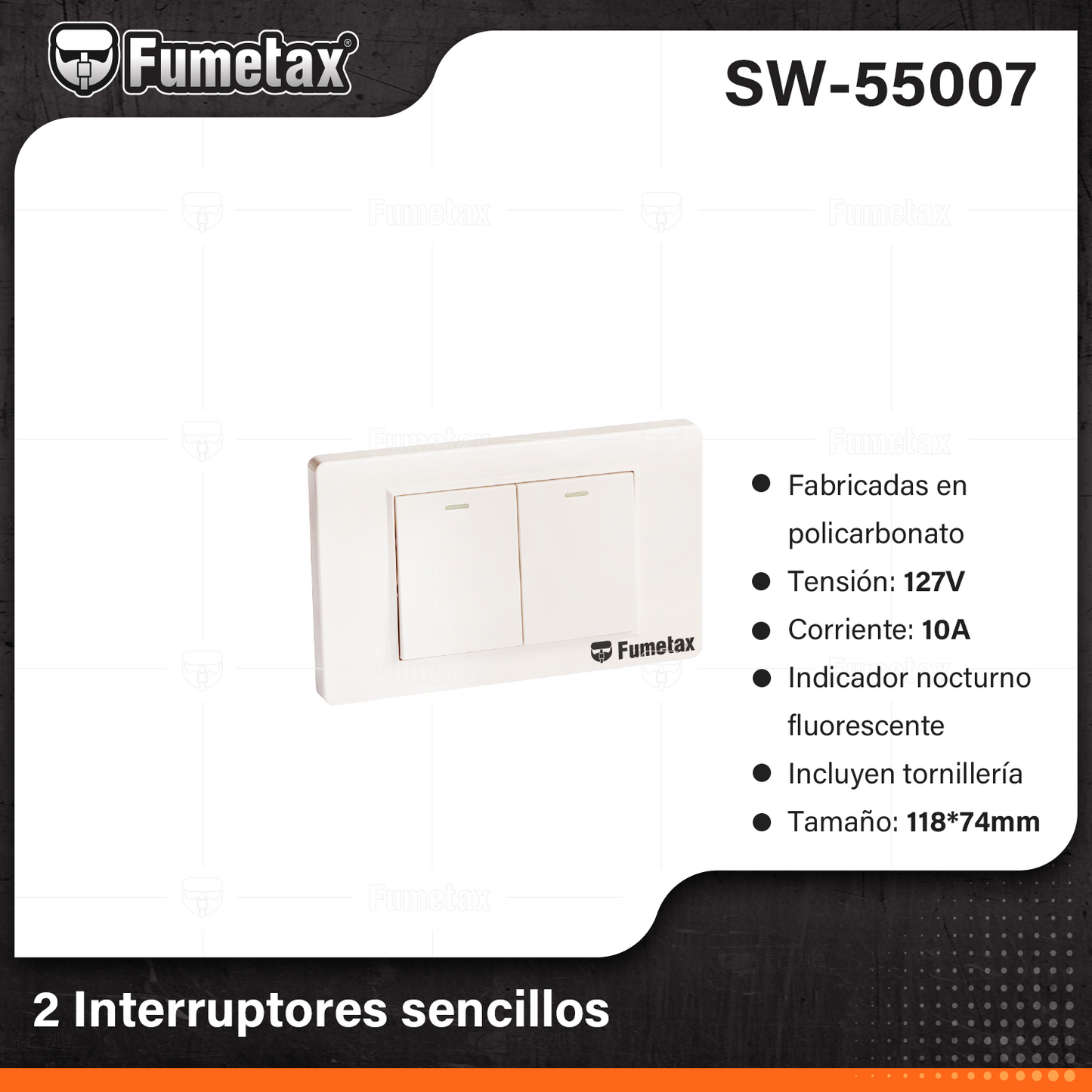 SW-55007 (Caja master 100)(MOQ 10pzs=1caja) 2 Interruptores sencillos