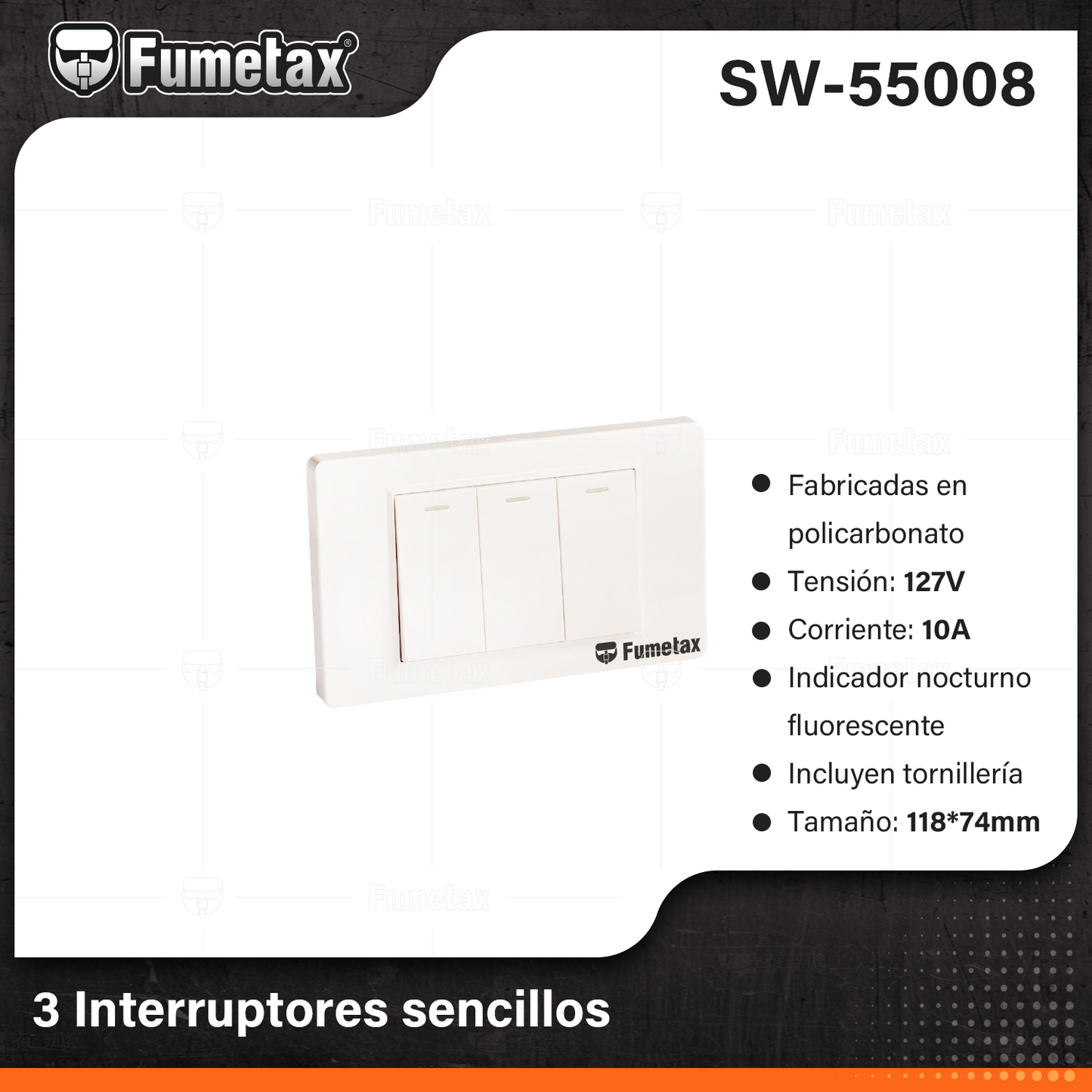 SW-55008 (Caja master 100)(MOQ 10pzs=1caja) 3 Interruptores sencillos