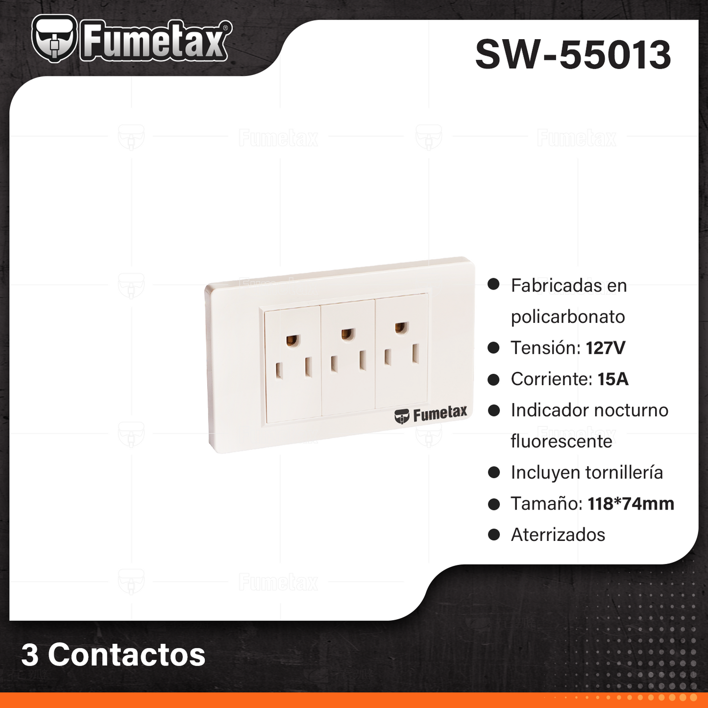 SW-55013 (Caja master 100)(MOQ 10pzs=1caja) 3 Contactos