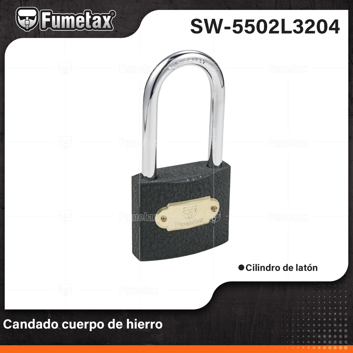 SW-5502L3204-(Caja master 1 CTN=192 SKU)-(MOQ 12 SKU)-Candados de hierro con gancho largo
Reforzado de acero con acabado cromado