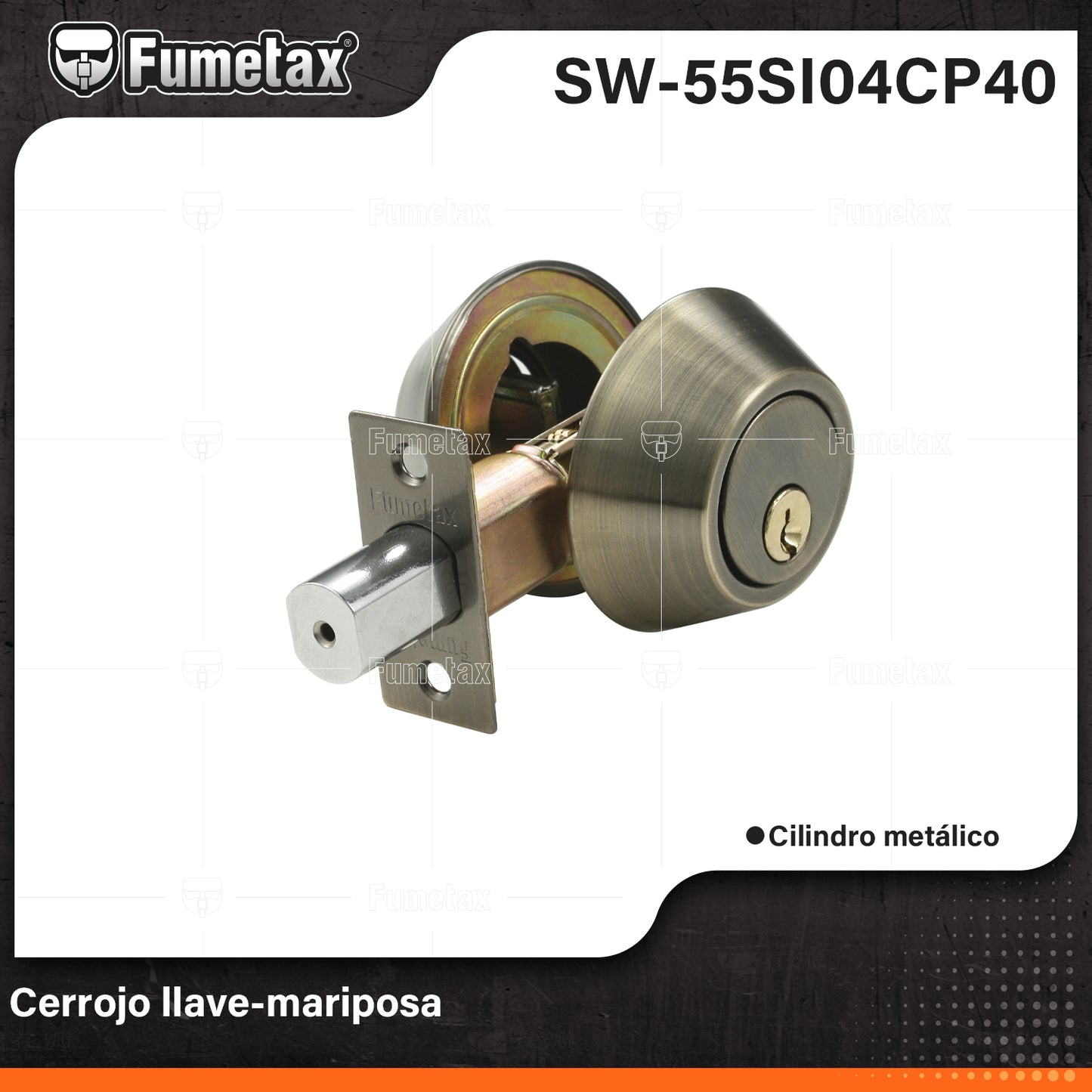 SW-55SI04CP40-(Caja master 1 CTN=24 SKU)-(MOQ 1 SKU)-Cerrojo con llave al exterior mariposa al interior
Para puertas derechas o izquierdas de 1-1/4" a 1-3/4" (32 a 45 mm)