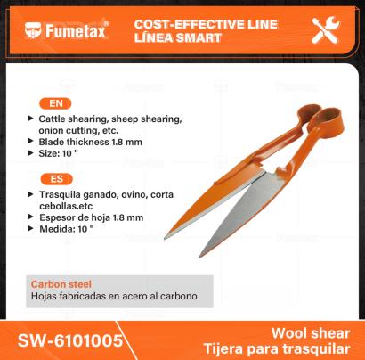 SW-6101005-(Caja master 1 CTN=96 SKU)-(MOQ 1 SKU)-Hojas fabricadas en acero al carbono
Trasquila ganado, ovino, corta cebollas.etc