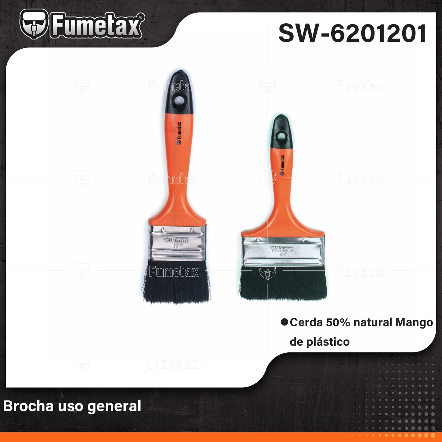 SW-6201201-(Caja master 1 CTN=600 SKU)-(MOQ 12 SKU)-Cerdas finas 50% sintéticas y 50% naturales para mayor retención de pintura y acabado uniforme
Mango ligero de polipropileno para un trabajo más cómodo