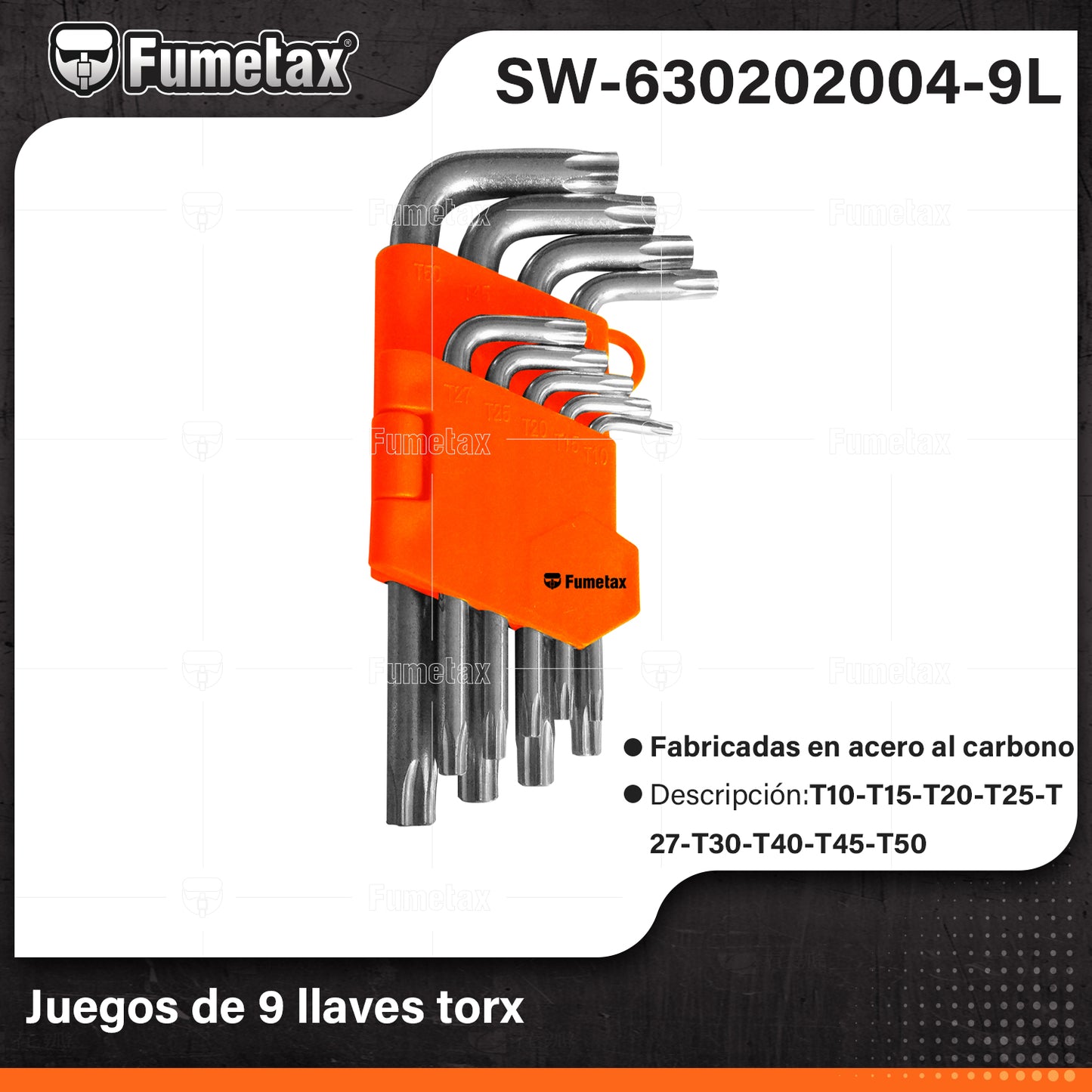 SW-630202004-9L-(Caja master 1 CTN=48 SKU)-(MOQ 12 SKU)-Juego de 9 llaves torx
Fabricadas en acero al cromo vanadio más resistentes al desgaste que las de acero al carbono