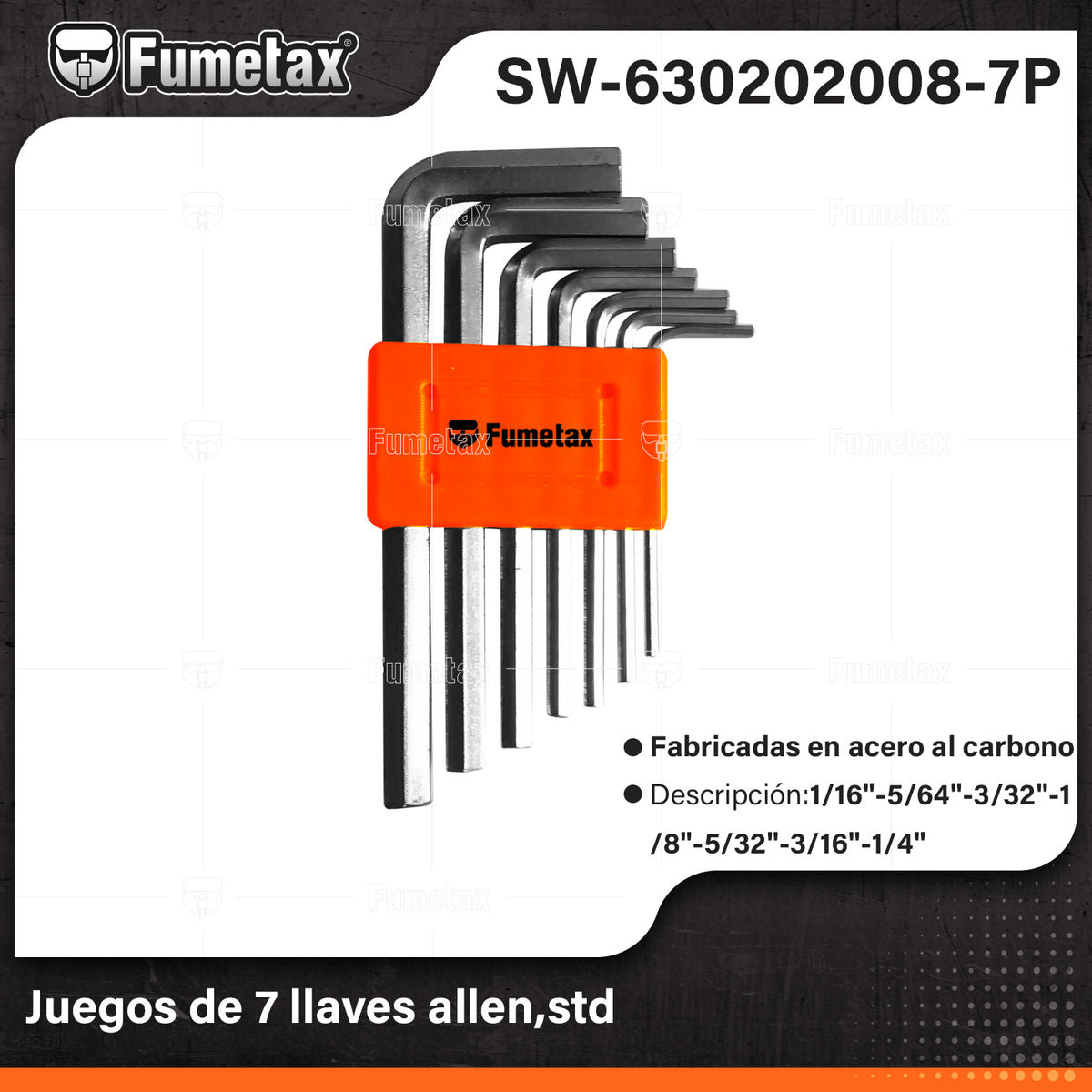 SW-630202008-7P-(Caja master 1 CTN=200 SKU)-(MOQ 50 SKU)-Juego de 7 llaves allen,punta de recta,std
Fabricadas en acero al cromo vanadio más resistentes al desgaste que las de acero al carbono