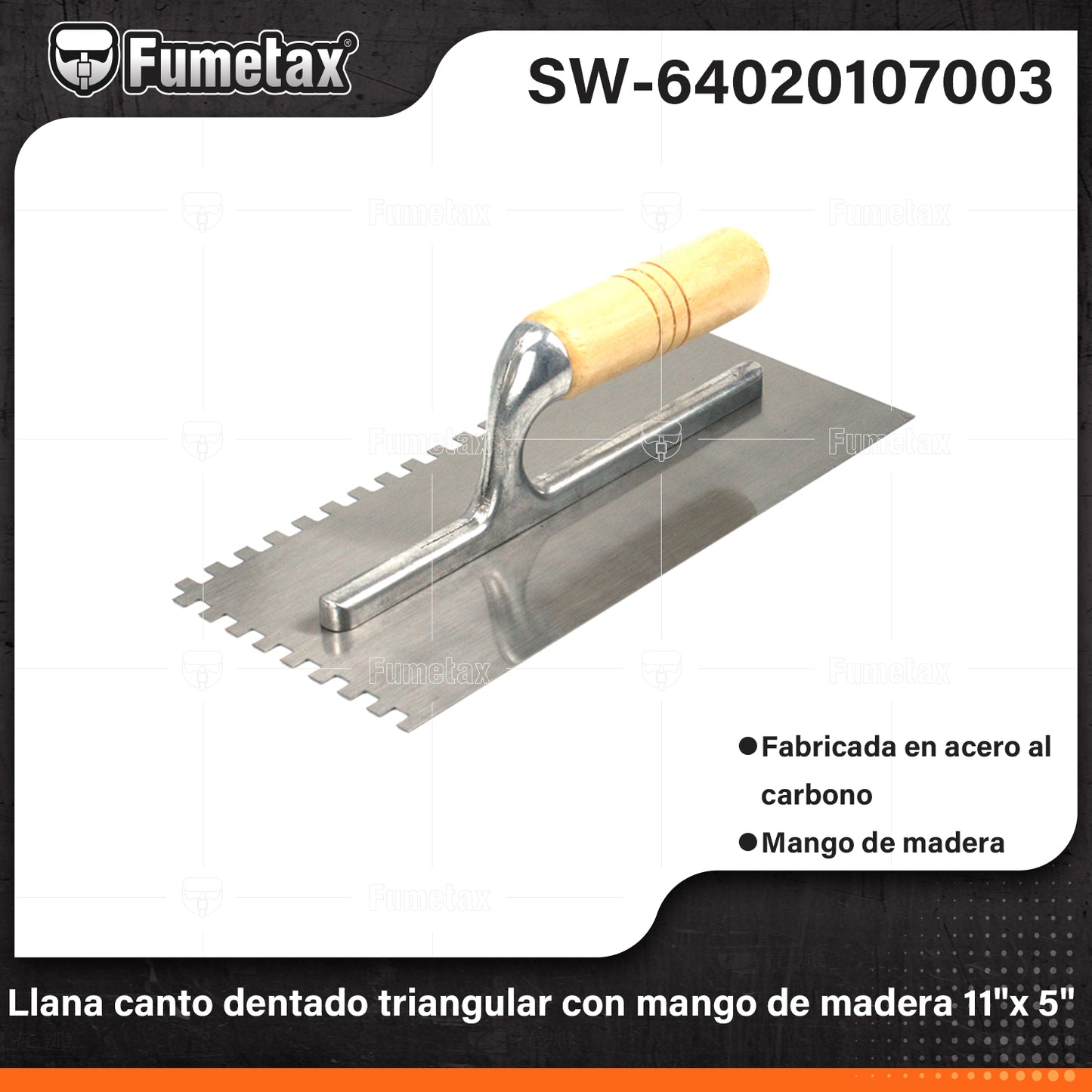 SW-64020107003 (Caja master 60)(MOQ 1pz=1etiqueta) Llana canto dentado triangular con mango de madera
