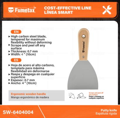 SW-6404004-(Caja master 1 CTN=240 SKU)-(MOQ 12 SKU)-Hoja de acero al alto carbono, templada para máxima flexibilidad sin deformarse
Mango ergonómico de madera