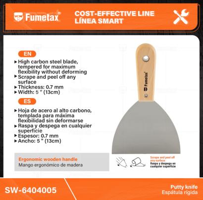 SW-6404005-(Caja master 1 CTN=240 SKU)-(MOQ 12 SKU)-Hoja de acero al alto carbono, templada para máxima flexibilidad sin deformarse
Mango ergonómico de madera