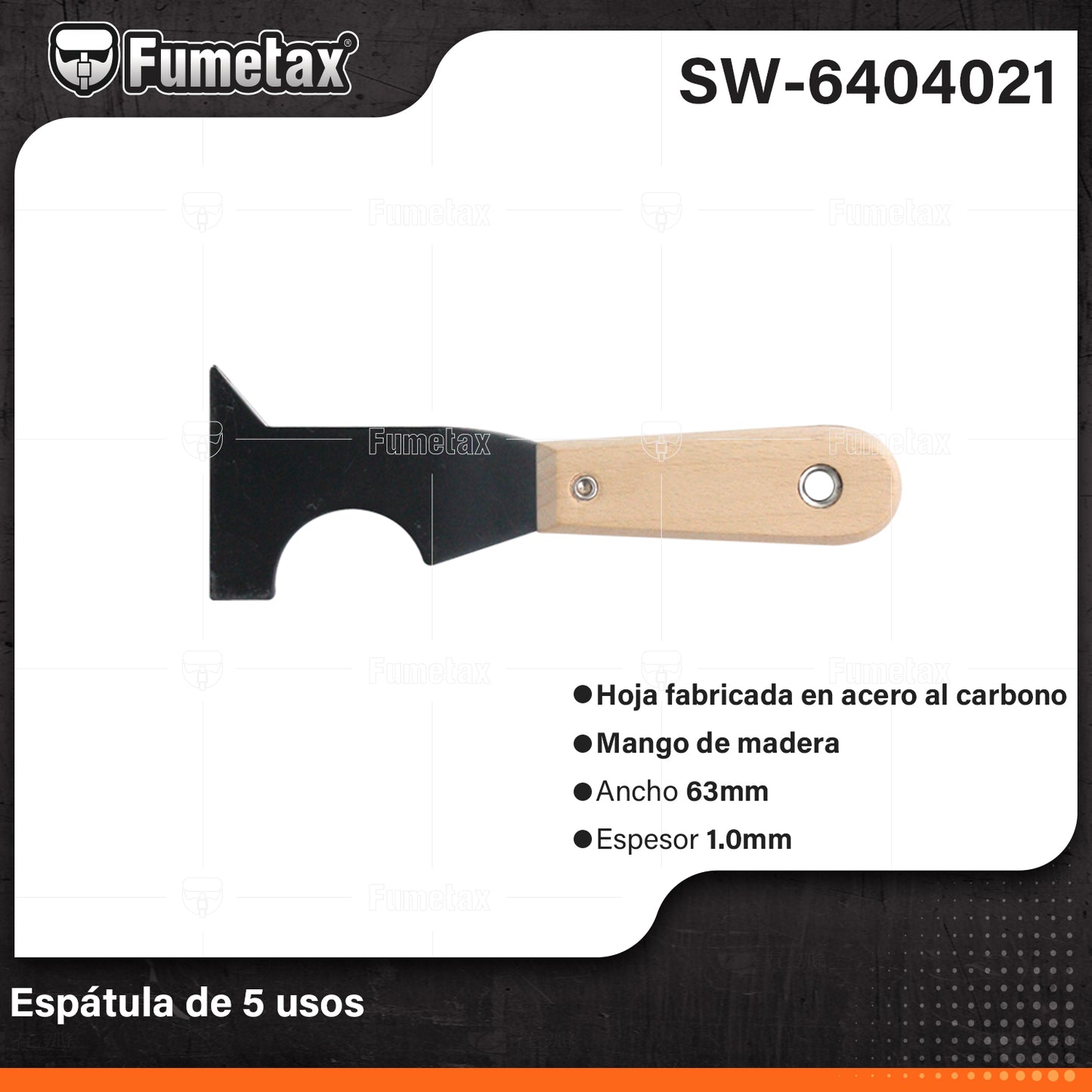 SW-6404021-(Caja master 1 CTN=240 SKU)-(MOQ 12 SKU)-Espátula de 5 usos
Hoja fabricada en acero al carbono