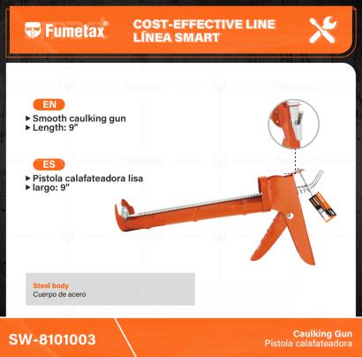 SW-8101003-(Caja master 1 CTN=40 SKU)-(MOQ 40 SKU)-Pistola calafateadora lisa
Cuerpo de acero