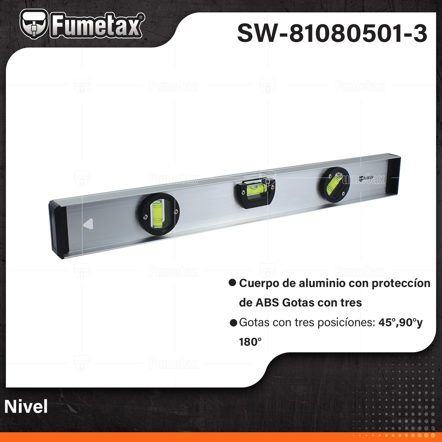 SW-81080501-3-(Caja master 1 CTN=50 SKU)-(MOQ 1 SKU)-Cuerpo de aluminio resistente a la corrosión
Gotas resistentes a la abrasión y al impacto que permiten una fácil lectura desde ángulos 0° y 90°