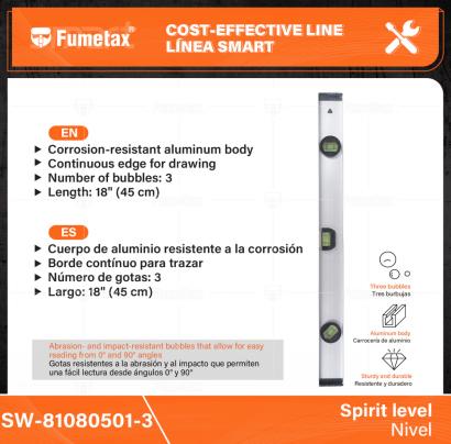 SW-81080501-3-(Caja master 1 CTN=50 SKU)-(MOQ 1 SKU)-Cuerpo de aluminio resistente a la corrosión
Gotas resistentes a la abrasión y al impacto que permiten una fácil lectura desde ángulos 0° y 90°