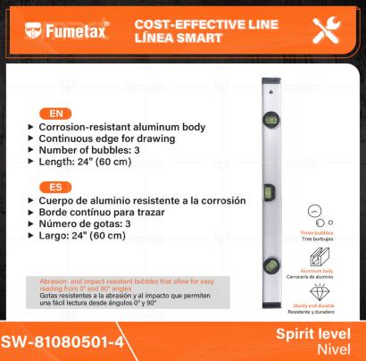 SW-81080501-4-(Caja master 1 CTN=50 SKU)-(MOQ 1 SKU)-Cuerpo de aluminio resistente a la corrosión
Gotas resistentes a la abrasión y al impacto que permiten una fácil lectura desde ángulos 0° y 90°