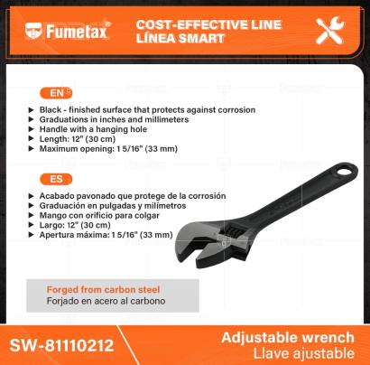 SW-81110212-(Caja master 1 CTN=24 SKU)-(MOQ 6 SKU)-Llave ajustable
Forjado en acero al carbono