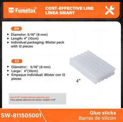 SW-811505001-(Caja master 1 CTN=144 SKU)-(MOQ 36 SKU)-Para pistola eléctrica de silicón modelo 5/16"
Diámetro: 5/16" (8 mm)