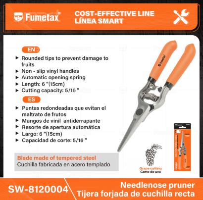 SW-8120004-(Caja master 1 CTN=60 SKU)-(MOQ 1 SKU)-Cuchilla fabricada en acero templado
Puntas redondeadas que evitan el maltrato de frutos