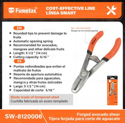SW-8120006-(Caja master 1 CTN=60 SKU)-(MOQ 1 SKU)-Cuchilla fabricada en acero templado
Puntas redondeadas que evitan el maltrato de frutos