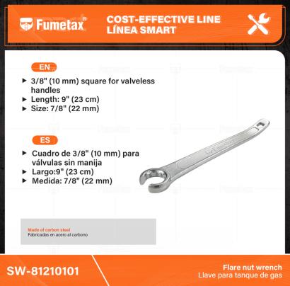 SW-81210101-(Caja master 1 CTN=60 SKU)-(MOQ 6 SKU)-Fabricada en acero al carbono con acabado cromado para mayor resistencia a la corrosión
Cuadro de 3/8" (10 mm) para válvulas sin manija