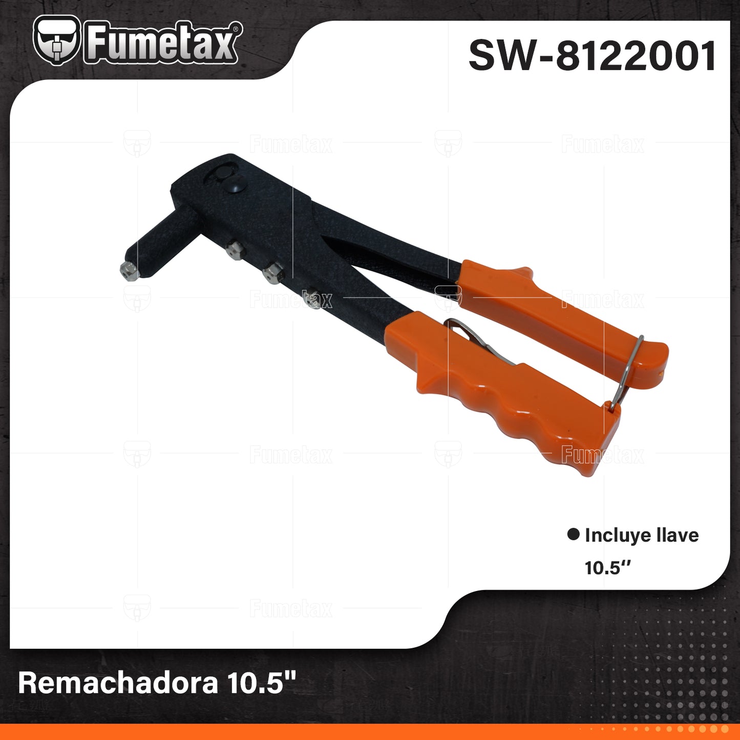 SW-8122001-(Caja master 1 CTN=24 SKU)-(MOQ 1 SKU)-Remachadora 10"
Cuerpo de acero y mango de PVC