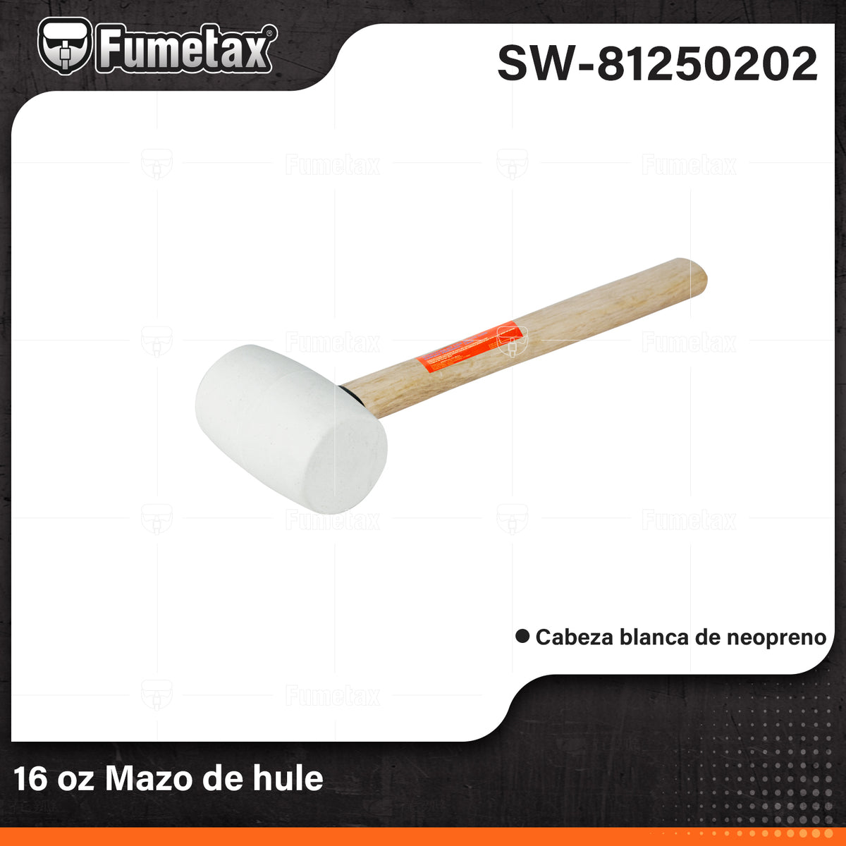 SW-81250202-(Caja master 1 CTN=24 SKU)-(MOQ 1 SKU)-Mazo de hule
Cabeza cilíndrica de neopreno que no daña la superficie y proporciona mayor área de impacto