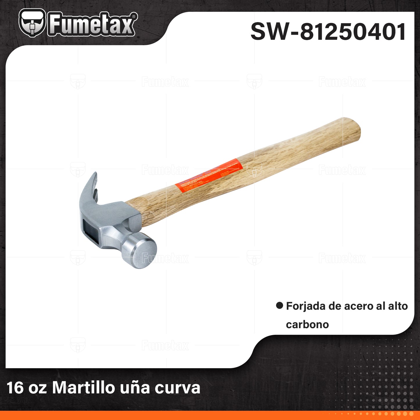 SW-81250401-(Caja master 1 CTN=36 SKU)-(MOQ 1 SKU)-Martillo uña curva
Cabeza de acero con cara fresada que permite un impacto sin deslizamiento y alojamiento imantado para clavos