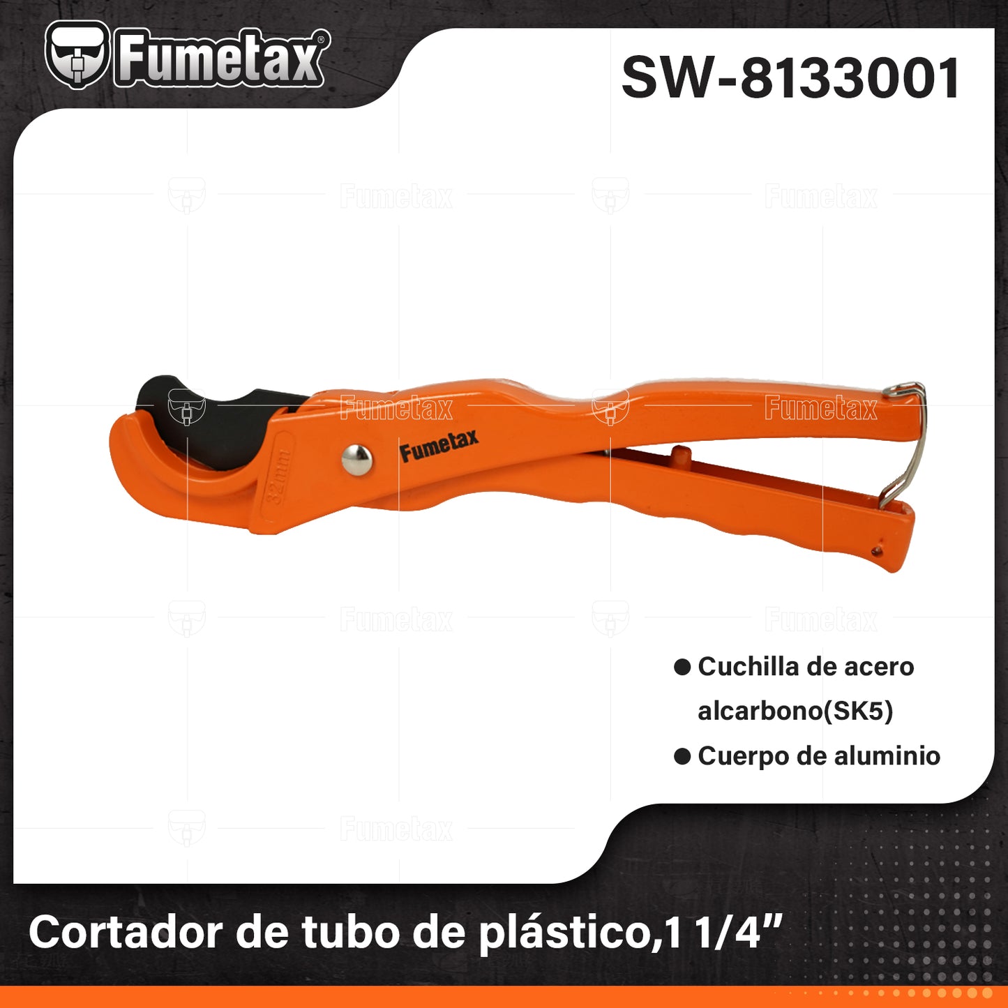 SW-8133001-(Caja master 1 CTN=72 SKU)-(MOQ 1 SKU)-Cortador de tubo de plástico,1 1/4”
Hoja de acero inoxidable, borde afilado