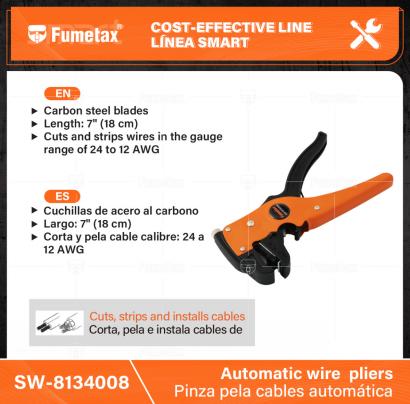 SW-8134008-(Caja master 1 CTN=50 SKU)-(MOQ 1 SKU)-Cuchillas de acero al carbono
Permite quitar el aislante del cable de forma automática y sin dañarlo