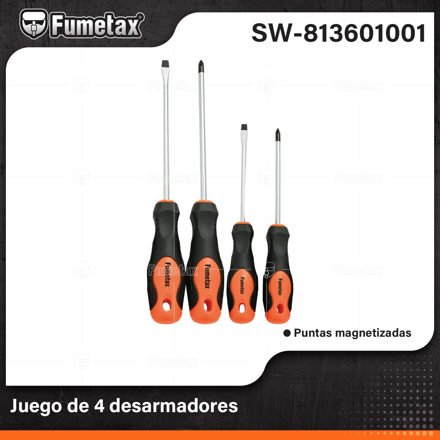 SW-813601001-(Caja master 1 CTN=24 SKU)-(MOQ 1 SKU)-Juego de 4 desarmadores
Puntas magnetizadas