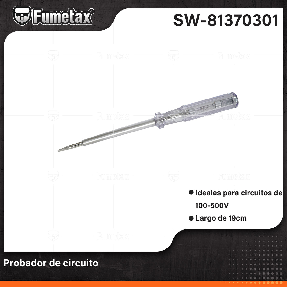SW-81370301-(Caja master 1 CTN=480 SKU)-(MOQ 24 SKU)-Probador de circuitos
Ideal para circuitos de corriente alterna de 100-500 V