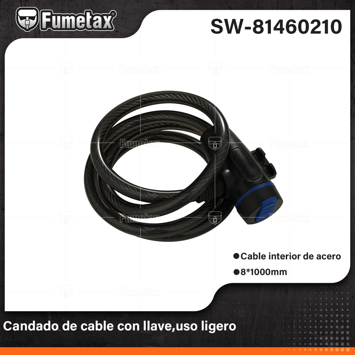 SW-81460210-(Caja master 1 CTN=40 SKU)-(MOQ 1 SKU)-Candado de cable
Cable de acero trenzado cubierto de PVC para mayor resistencia a cortes
